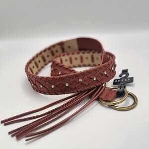Guess Braided Leather Belt With Rhinestone Accents And Tassel Fringe Boho